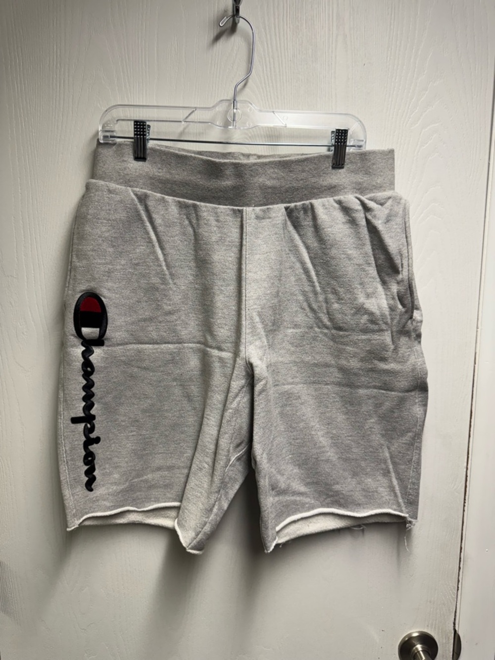 Champion Gray Athletic Shorts with Red Accent Logo